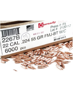 Hornady .223/5.56 55 Grain Full Metal Jacket Boat Tail(250 Count)