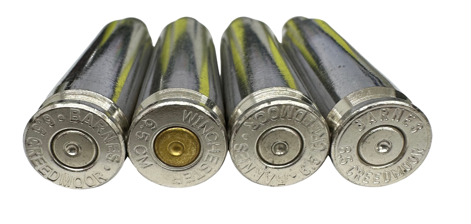 Once fired bulk 6.5 Creedmoor nickel plated large primer pocket brass for reloading accurate long range hunting and target ammo in stock with free shipping